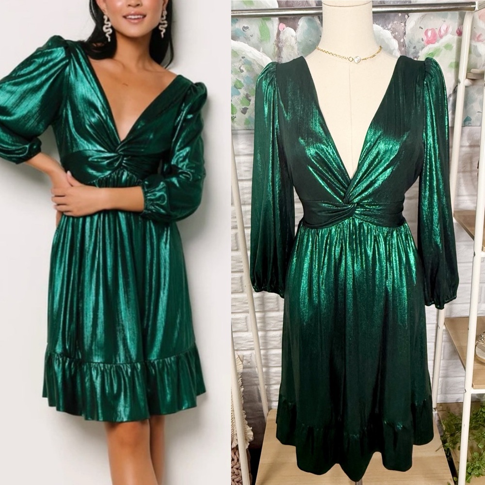 Baltic Born New Emerald Green Louvre Metallic Dress Medium